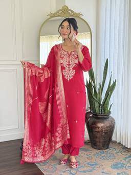 TWINS LADY - Pink Silk Blend Embroidered Kurta with Pant and Dupatta