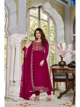 TWINS LADY - Magenta Silk Blend Embroidered Kurta with Pant and Dupatta