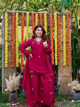 TWINS LADY - Pink Viscose Embroidered Kurta with Palazzo and Dupatta