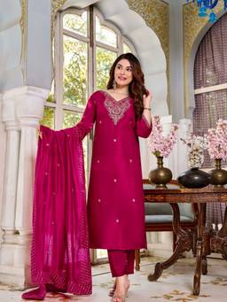 TWINS LADY - Pink Viscose Embroidered Kurta with Pant and Dupatta