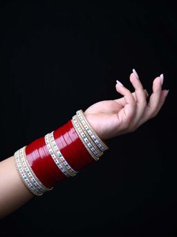 AG'S - Traditional Maroon And White Bangle Punjabi Chura (2.6)