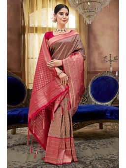 Sangam Prints - Purple Silk Woven Zari Work Traditional Tassel Saree with Unstitched Blouse