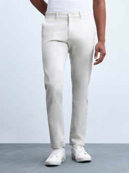 Flying Machine - Men Light Grey Dobby Slim Fit Trouser