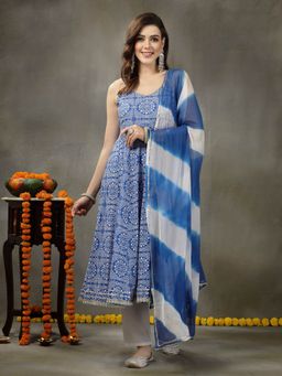 Stylum - Womens Bandhani Printed Rayon Anarkali Kurta & Pant with Dupatta (Set of 3)