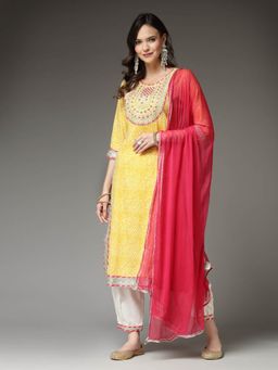 Stylum - Lehariya Printed & Embroidered Rayon Straight Kurta & Pant with Dupatta (Set of 3)