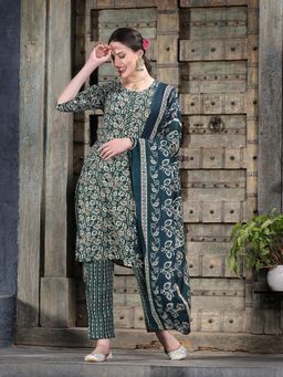 Stylum - Womens Floral Printed Cotton Blend Straight Kurta & Pant with Dupatta (Set of 3)