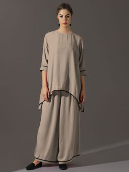 Dora Dori - Women Grey Viscose Rayon Solid Top with Palazzo (Set of 2)