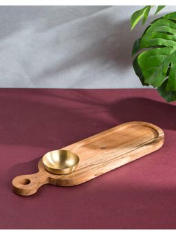 Fabindia - Brown Baag Etched Wooden Chip N Dip