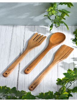 Fabindia - Brown Baag Etched Wooden Server Set Of 3