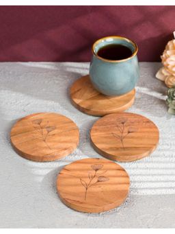 Fabindia - Brown Baag Etched Wooden Coasters Set Of 4