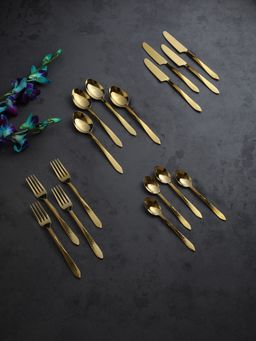 De Maison Decor - Dune Hammered Cutlery Set Of 16 In Gold