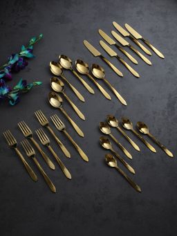 De Maison Decor - Dune Hammered Cutlery Set Of 24 In Gold