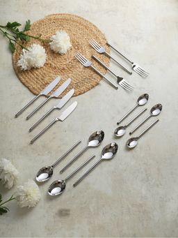 De Maison Decor - Sleek Cut Cutlery Set Of 16 In Silver