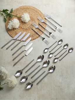 De Maison Decor - Sleek Cut Cutlery Set Of 24 In Silver