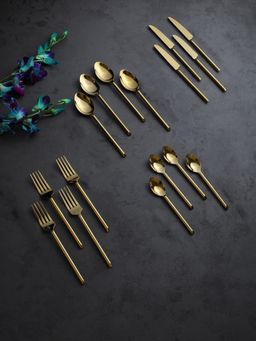 De Maison Decor - Sleek Cut Cutlery Set Of 16 In Gold