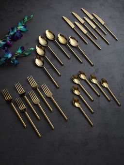 De Maison Decor - Sleek Cut Cutlery Set Of 24 In Gold