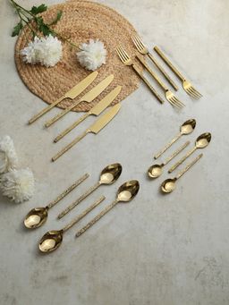 De Maison Decor - Ember Texture Cutlery Set Of 16 In Gold
