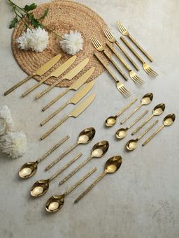 De Maison Decor - Ember Texture Cutlery Set Of 24 In Gold