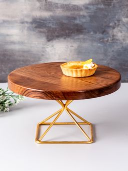 Nestroots - Vidorra Teak Wood Cake Stand Gold