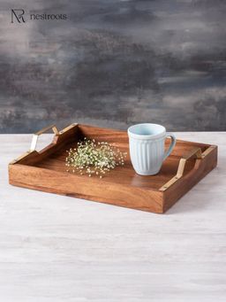 Nestroots - Inseparables Teak Wood Serving Tray - Gold