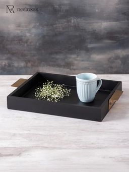 Nestroots - Coal Mdf Serving Tip Handle Tray Gold