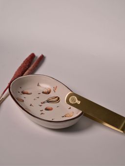 The Confetti Tree - Stoneware Oval Tray With Hot Air Balloon Print & Brass Tong