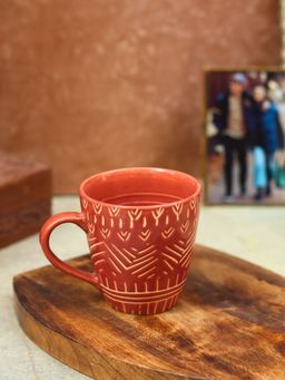 WEAVING HOMES - Rust Carved Mug, Capacity 300 Ml