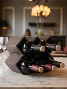 Aarvi Decor - Brown Faux Leather 8 Bottle Premium Wine Rack