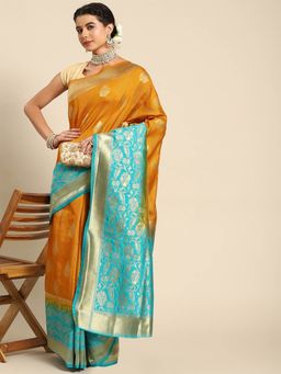 Odette - Mustard Silk Blend Woven Saree with Unstitched Blouse
