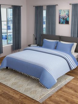 Saral Home - Cotton Striped Bedsheet with 2 Pillow Covers (Blue, 90"x100")