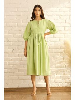 PR Label - Green Gathered Midi Dress