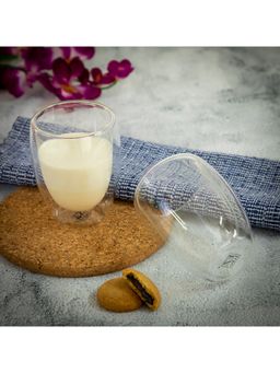 EZ Life - Borosilicate Double Wall Round Glass - Transparent - 300 ml - Pack of 4