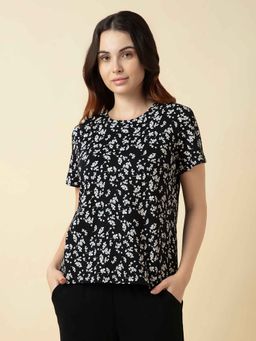 Van Heusen Woman Lingerie and Athleisure - Black Printed Relaxed Fit Loungewear T-Shirt