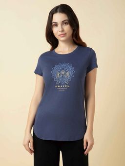 Van Heusen Woman Lingerie and Athleisure - Blue Printed Relaxed Fit Loungewear T-Shirt