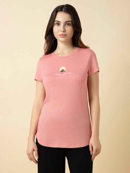 Van Heusen Woman Lingerie and Athleisure - Pink Printed Relaxed Fit Loungewear T-Shirt