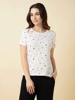 Van Heusen Woman Lingerie and Athleisure - White Printed Relaxed Fit Loungewear T-Shirt