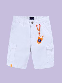 KiddoPanti - Boys Denim Woven Neon Orange Keychain Knee Length Cargo Shorts