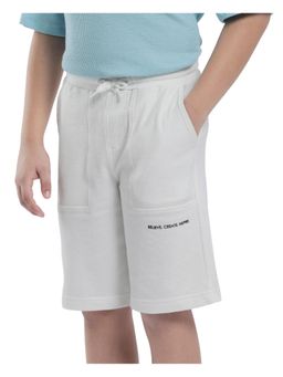 RARE ONES - Perg-B White Cotton Knee Length Print Boxy Fit Shorts