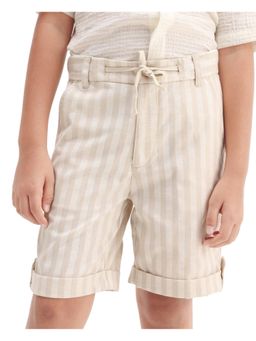 RARE ONES - Danni Beige Polyester Striped Button and Zip Regular Fit Shorts