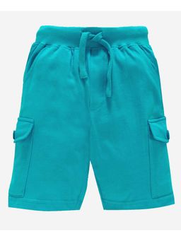 KiddoPanti - Boys Cotton Solid Knit Aqua Cargo Shorts