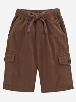 KiddoPanti - Boys Cotton Solid Knit Coffee Brown Cargo Shorts
