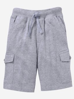 KiddoPanti - Boys Cotton Solid Knit Grey Melange Cargo Shorts