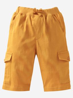 KiddoPanti - Boys Cotton Solid Knit Mustard Cargo Shorts