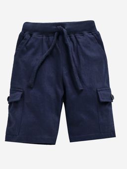 KiddoPanti - Boys Cotton Solid Knit Navy Blue Cargo Shorts