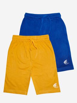 KiddoPanti - Boys Cotton Knit Knee length Royal Blue & Mustard Basic Shorts (Pack of 2)