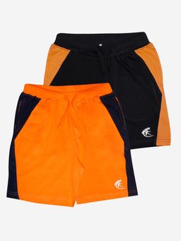 KiddoPanti - Boys Cotton Side Cut and Sew Orange & Black Shorts (Pack of 2)