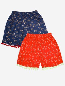 KiddoPanti - Girls Multi-Color Heart and Star AOP Print Shorts (Pack of 2)