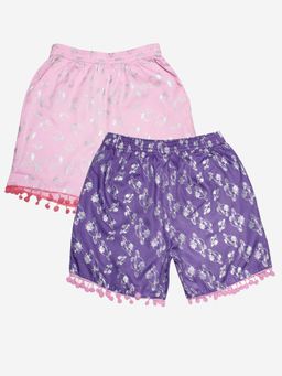 KiddoPanti - Girls Multi-Color Planet and Heart AOP Print Shorts (Pack of 2)