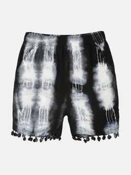 KiddoPanti - Girls Multi-Color Pom Pom Lace Hem Tie and Dye Shorts