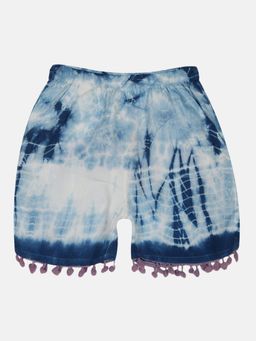KiddoPanti - Girls Multi-Color Pom Pom Lace Hem Tie and Dye Shorts